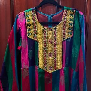 Multicolor Embroidered Afghan Dress